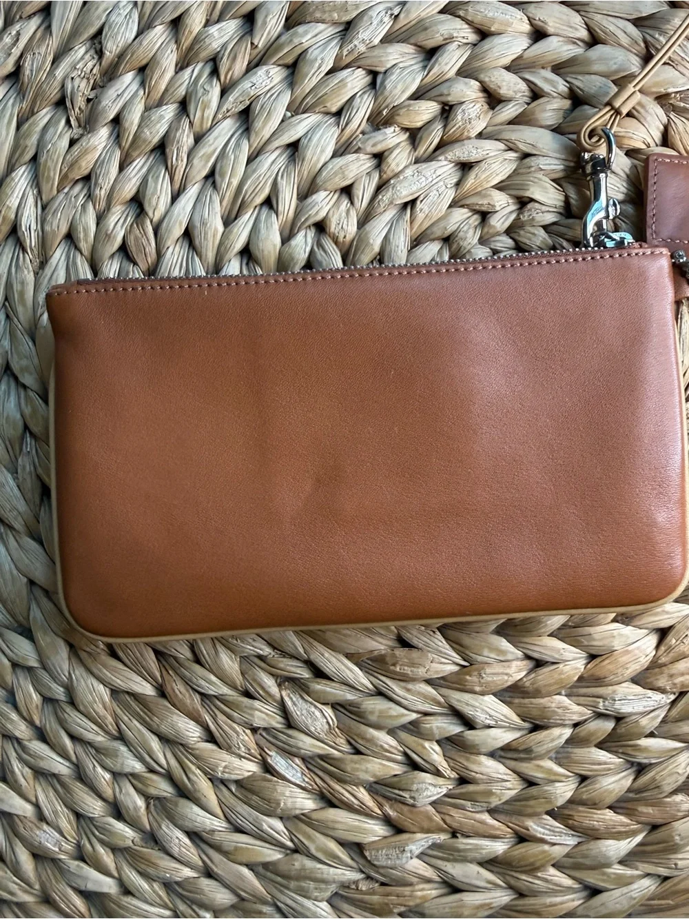 Coach Brown Leather Wristlet Wallet with Tan Trim